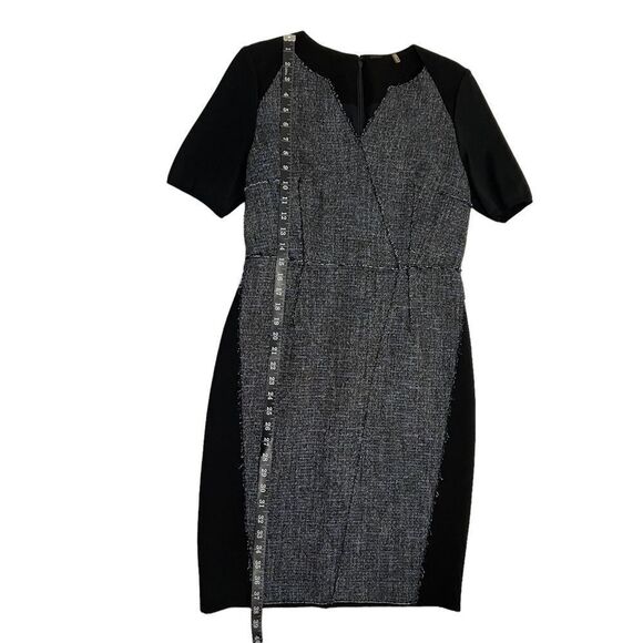 Ellie Tahari Size 8 Medium Gray & Blue Tweed Wool Short Sleeve V-Neck Sheath Dre - Picture 9 of 12
